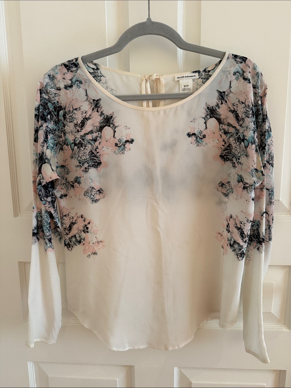 Club Monaco Cream Floral Print Long-Sleeve Blouse